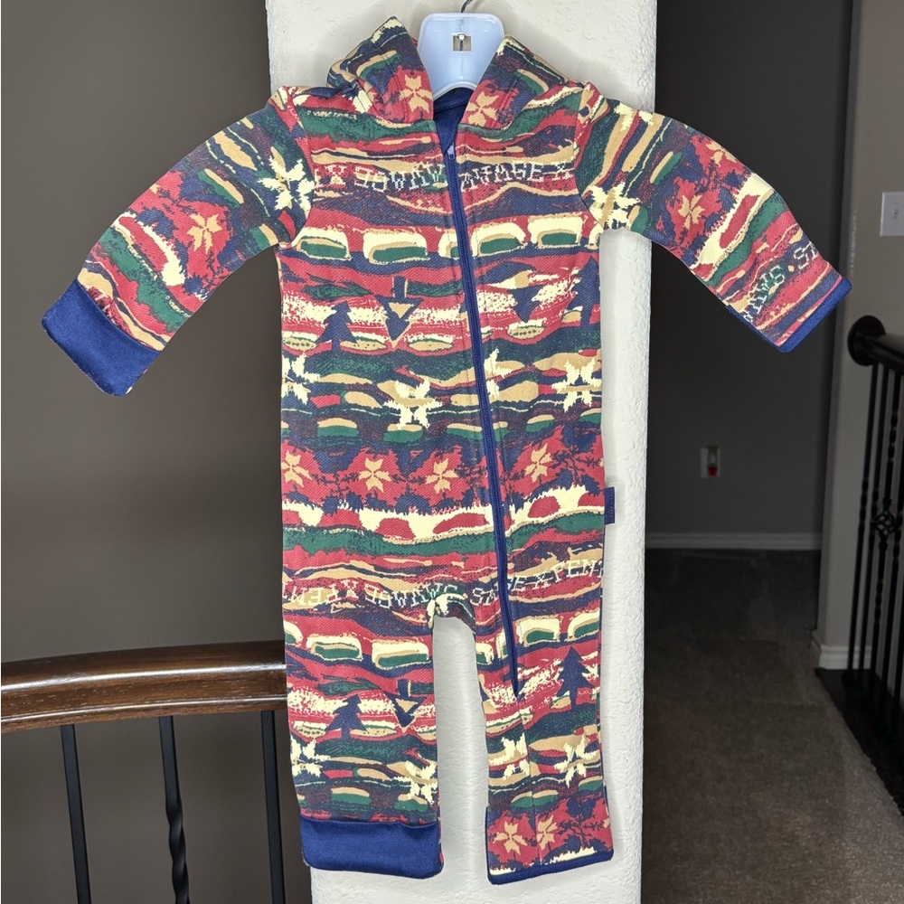 Forever Savage Hooded Baby Onesie in Red Cognac Cabin Cutie Print Size 6-9M